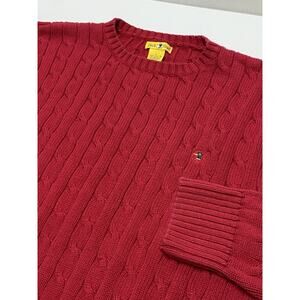 Duck Head Cable Knit Sweater Men's Large Red Cotton Crew Neck Long Sleeve